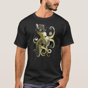 Steampunk octopus coffee watercolorr Octopus Krake T-Shirt