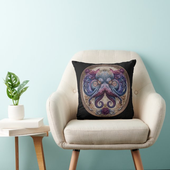 Steampunk Octopus Emblem with Purple Roses  Cushion (Chair)