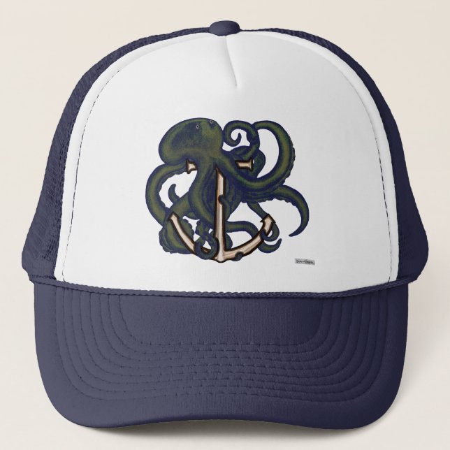 Steampunk Octopus Over Anchor Trucker Hat (Front)