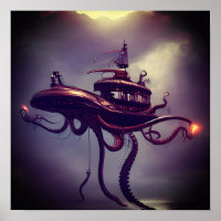 Steampunk Octopus Ship Fantasy Art