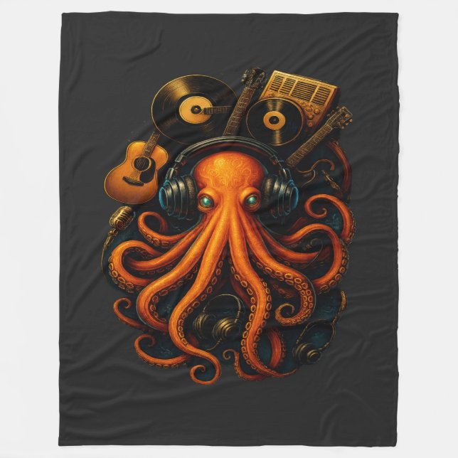 Steampunk Octopus Throw Blanket – Music Fantasy Ar (Front)