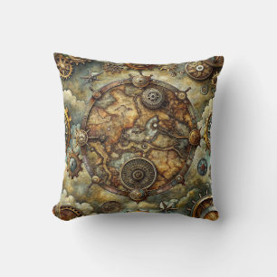 Steampunk Old Map Throw Pillow