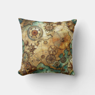 Steampunk Old Map Throw Pillow