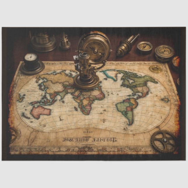Steampunk Olde Worlde Map Tissue Paper (Front)