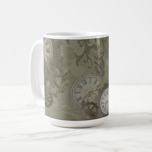 Steampunk olive green print mug (Front Left)