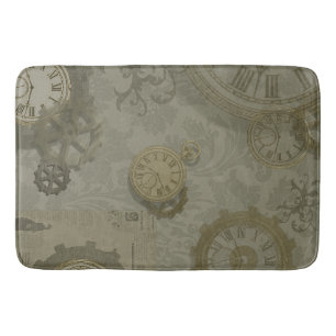 Steampunk olive green  print vintage bath mat