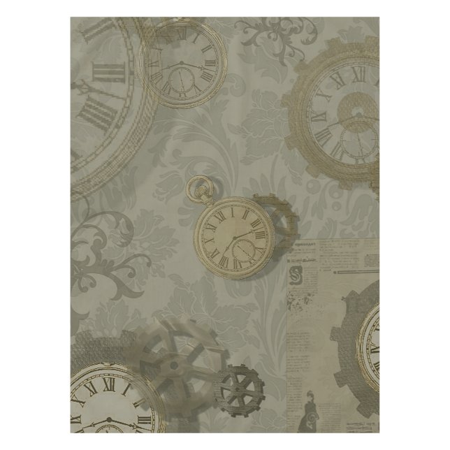 Steampunk olive green  vintage print tablecloth (Front)
