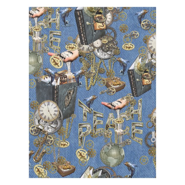 Steampunk on Blue Denim  Tablecloth (Front)