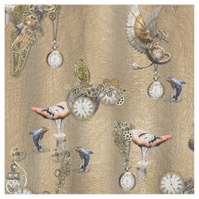 Steampunk on Gold Tan Leather Fabric (Close Up)