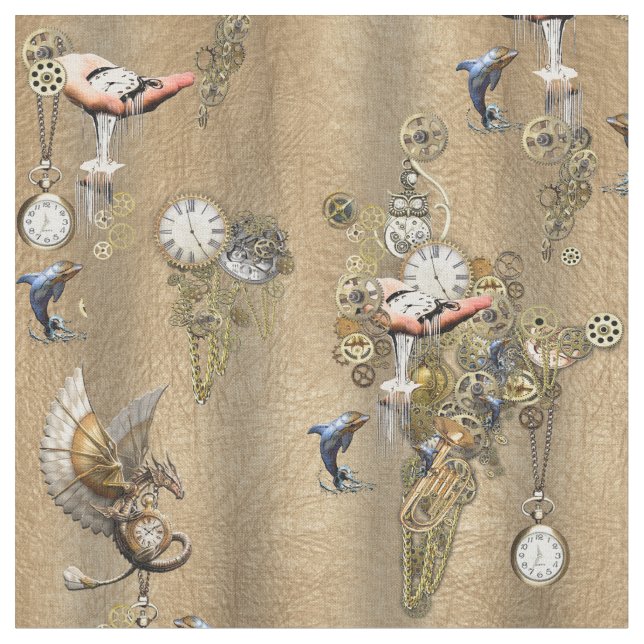 Steampunk on Gold Tan Leather Fabric (Close Up)