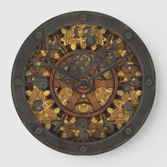 Steampunk Ornate Cog with Face Large Clock (Front)