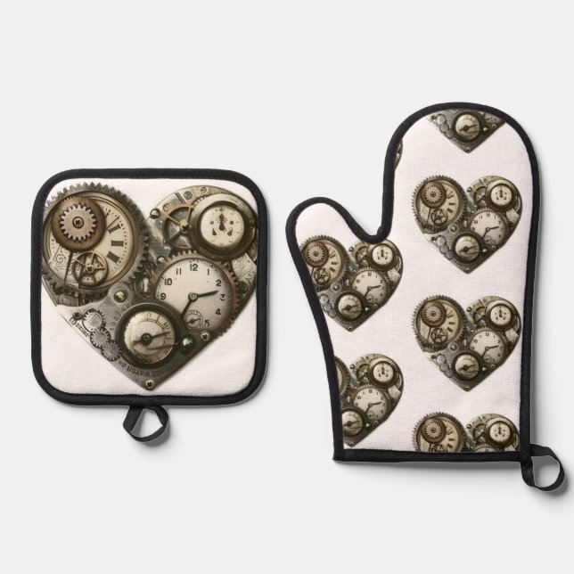 "Steampunk" Oven Mitt & Pot Holder Set (Front)