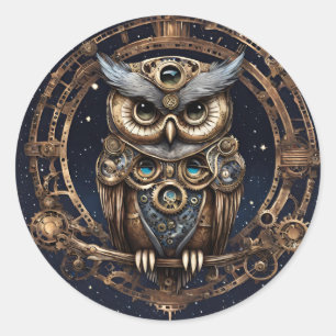 Steampunk Owl Against the Starry Sky Classic Round Sticker