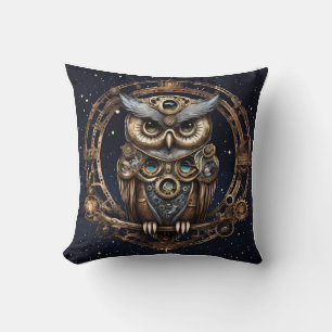 Steampunk Owl Against the Starry Sky Cushion