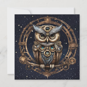 Steampunk Owl Against the Starry Sky Invitation