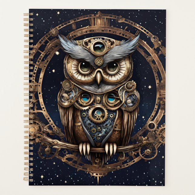 Steampunk Owl Against the Starry Sky Planner (Front)