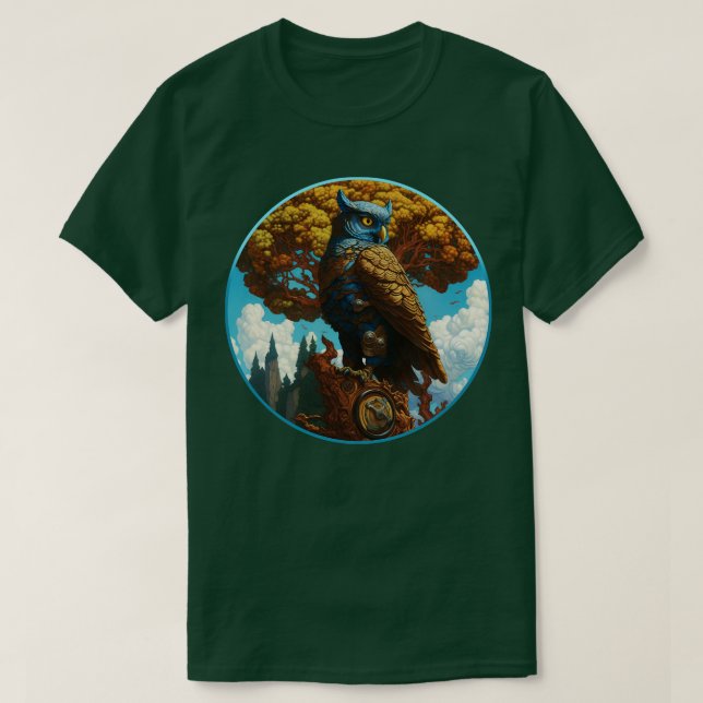 Steampunk Owl by a Tree T-Shirt (Design Front)