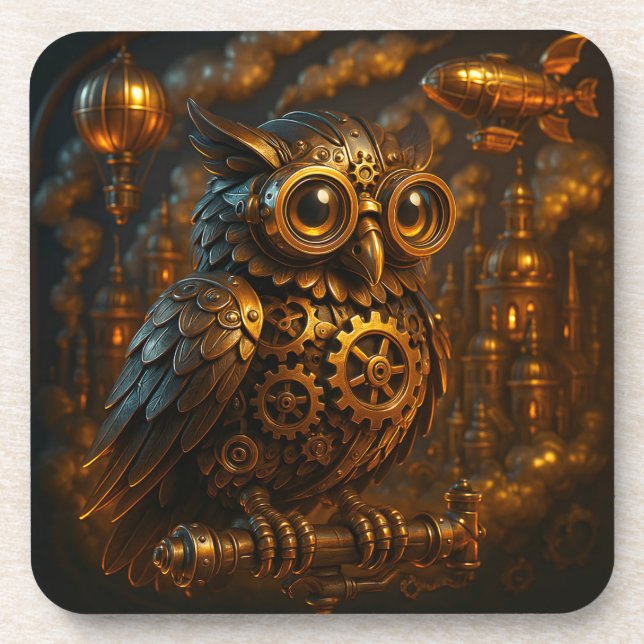 Steampunk Owl,  Coaster (Front)
