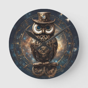 Steampunk Owl Round Clock