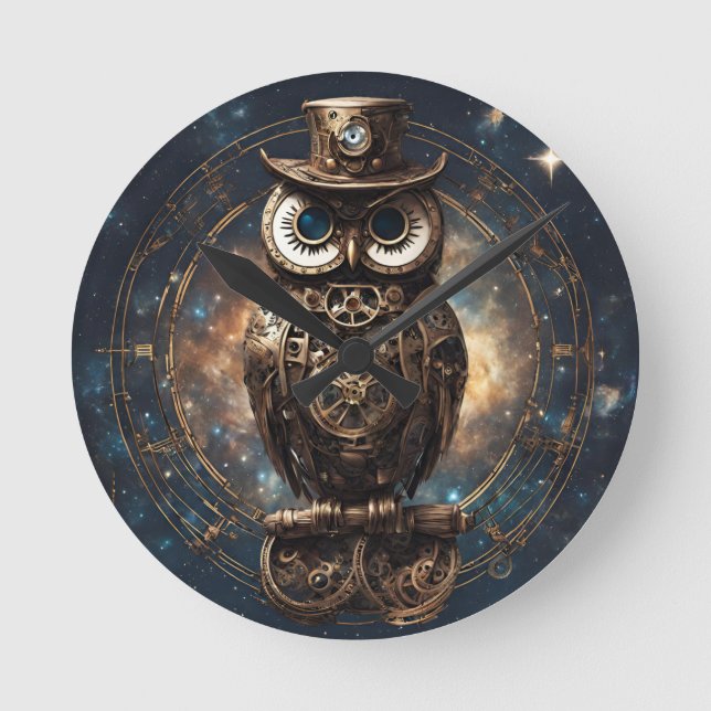 Steampunk Owl  Round Clock (Front)