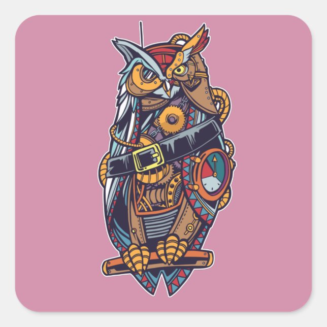 Steampunk Owl Square Sticker (Front)
