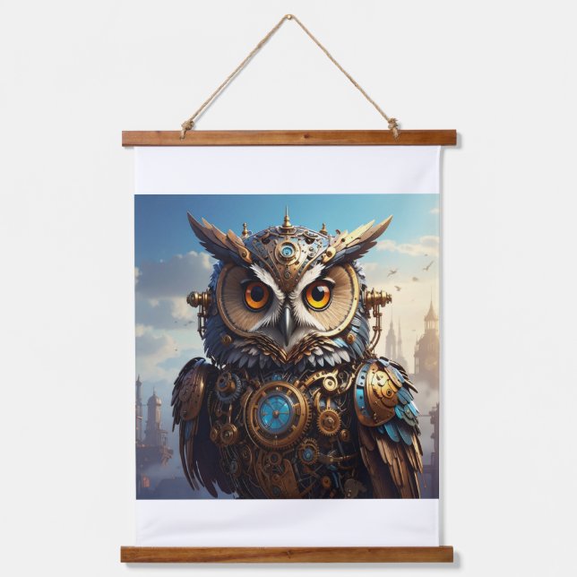 Steampunk Owl Wall Art - Victorian Mechanical Bird (Front)