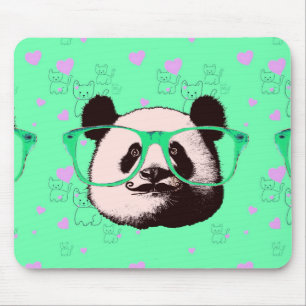 Steampunk Panda Bear in Glasses with Moustache Mouse Pad