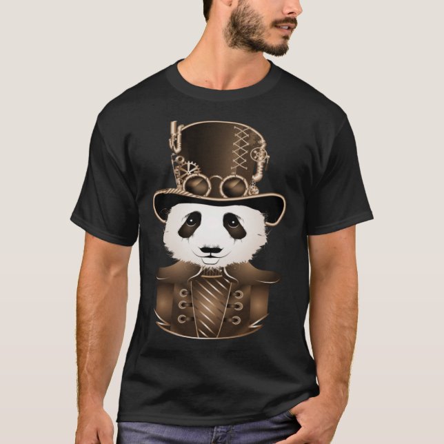 Steampunk Panda with Hat Antique Look T-Shirt (Front)