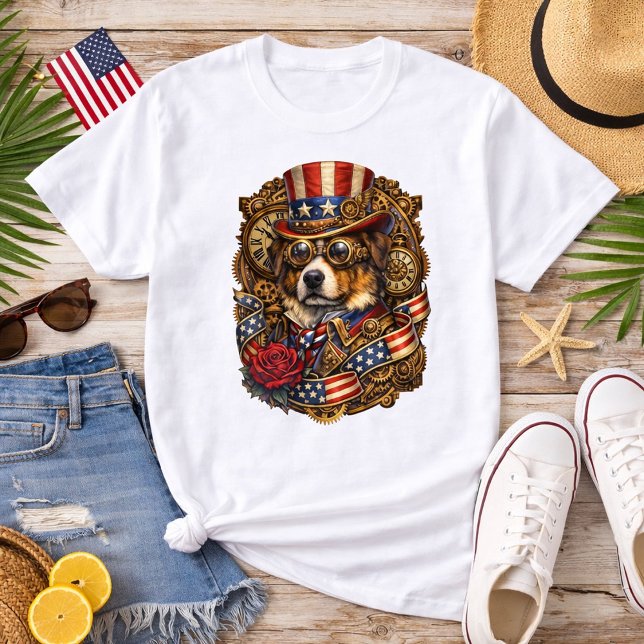 Steampunk Patriotic Dog T-Shirt (Creator Uploaded)