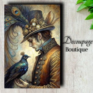 Steampunk Peacock Gentleman Decoupage Tissue Paper