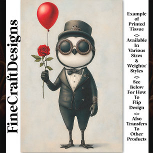 Steampunk Penguin, Red Rose, Balloon AJ1 Decoupage Tissue Paper