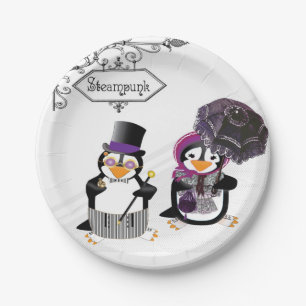 Steampunk Penguins Paper Plate