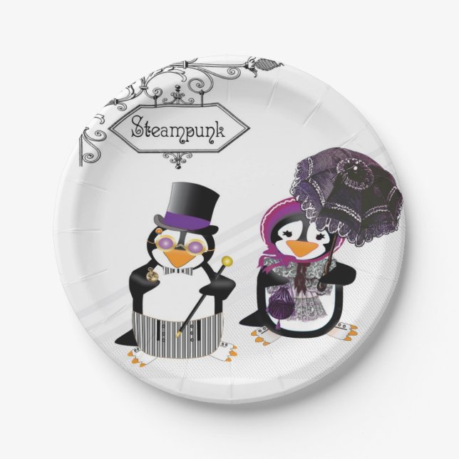 Steampunk Penguins Paper Plate (Front)