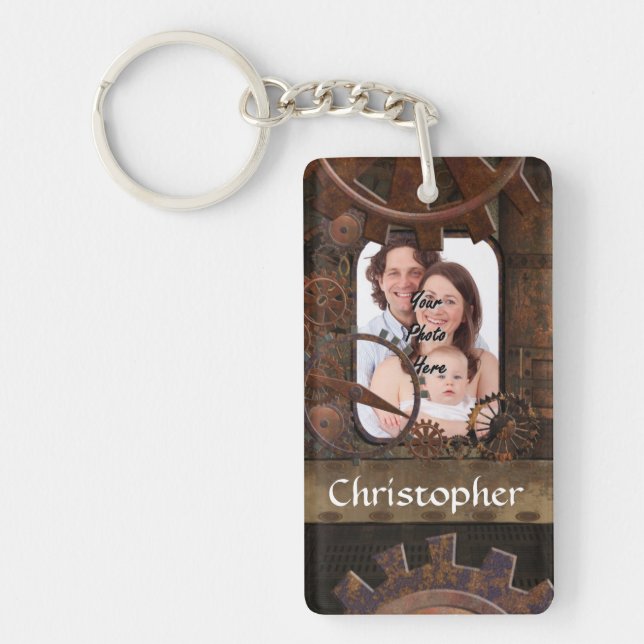 Steampunk photo background key ring (Front)
