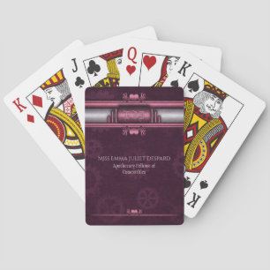 Steampunk, pink heart with Monogram nameplate Playing Cards