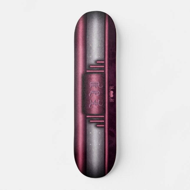 Steampunk, pink heart with Monogram nameplate Skateboard (Front)