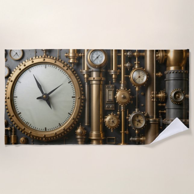 Steampunk Pipes and Gauges Beach Towel (Front)