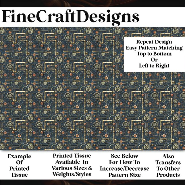 Steampunk Pipes & Gears, Red & Gold BL9 Decoupage Tissue Paper (Creator Uploaded)