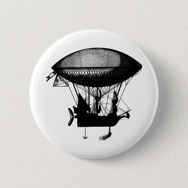 Steampunk pirate airship 6 cm round badge (Front)