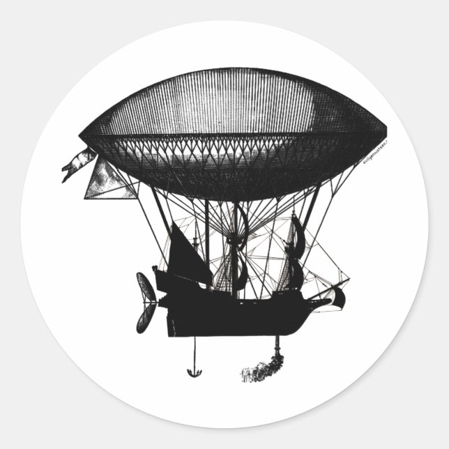 Steampunk pirate airship classic round sticker (Front)