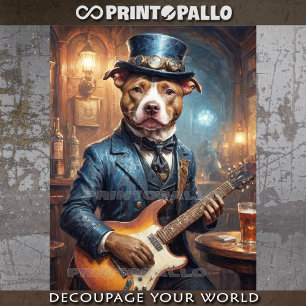 Steampunk Pitbull playing guitar in pub -  Tissue Paper