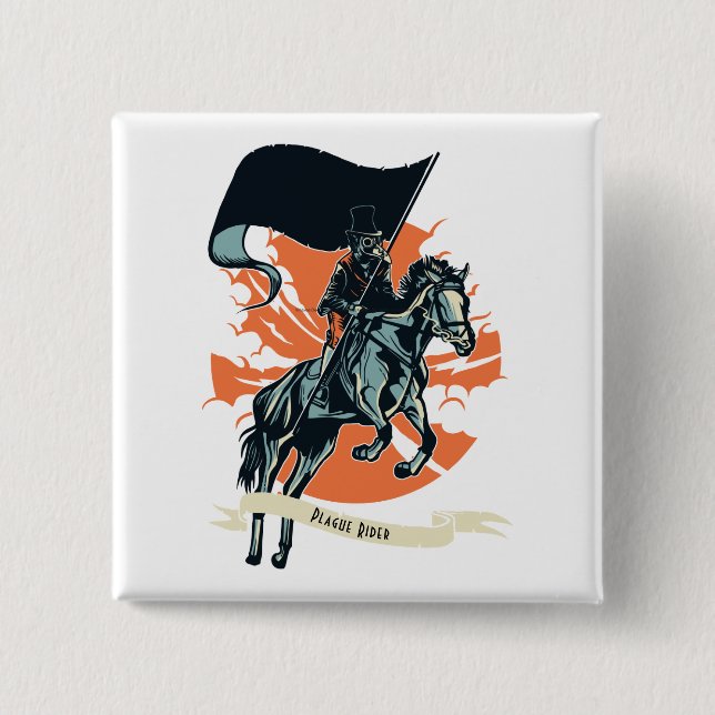 Steampunk Plague Rider Doctor on Horseback w/Flag 15 Cm Square Badge (Front)