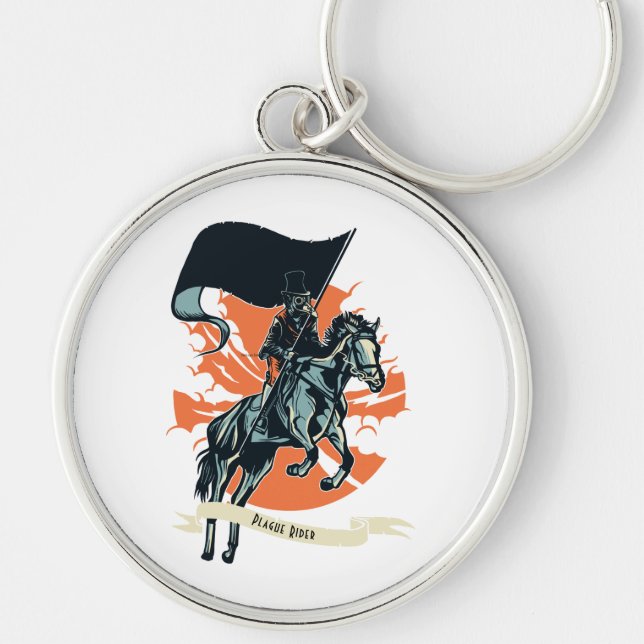 Steampunk Plague Rider Doctor on Horseback w/Flag Key Ring (Front)