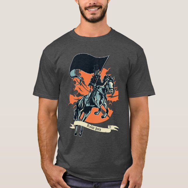 Steampunk Plague Rider Doctor on Horseback w/Flag T-Shirt (Front)