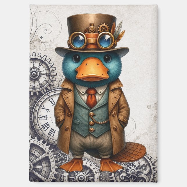 Steampunk Platpus & Gears  Magnet (Front)