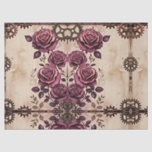 Steampunk Plum Roses & Gears Wrapping Paper