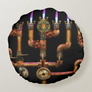 Steampunk - Plumbing - Lighting the Menorah Round Cushion