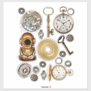 Steampunk Pocket watch Gears Skeleton Keys collage