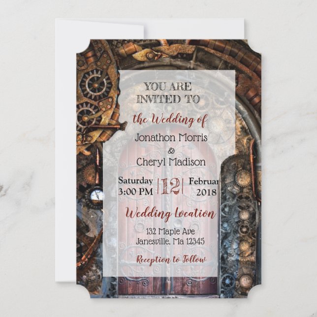 Steampunk Pocket watch Wedding Invitations (Front)