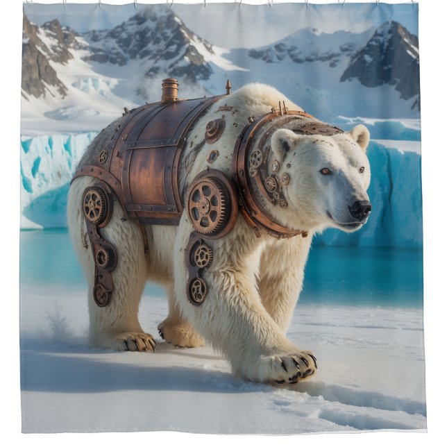 Steampunk Polar Bear Warrior Shower Curtain (Front)